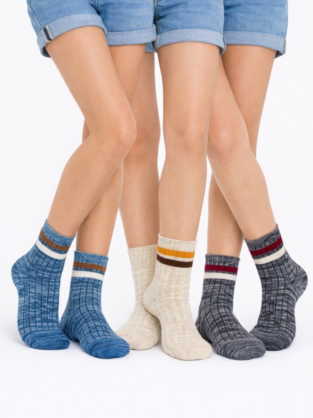 Women Stripe Top Socks 3 Pair Various Colors Polyester Elastane OS New